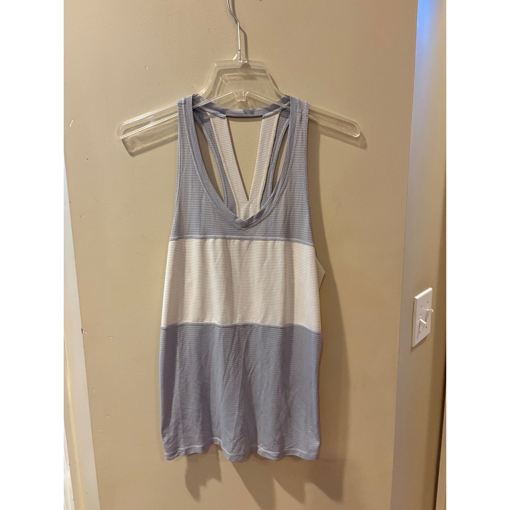 Lululemon Blue White Striped Mesh Racerback Athletic Tank Top Womens Size 6-8